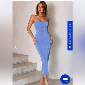 Selfie Leslie Frieda Cowl neck front split midi dress sky blue xs